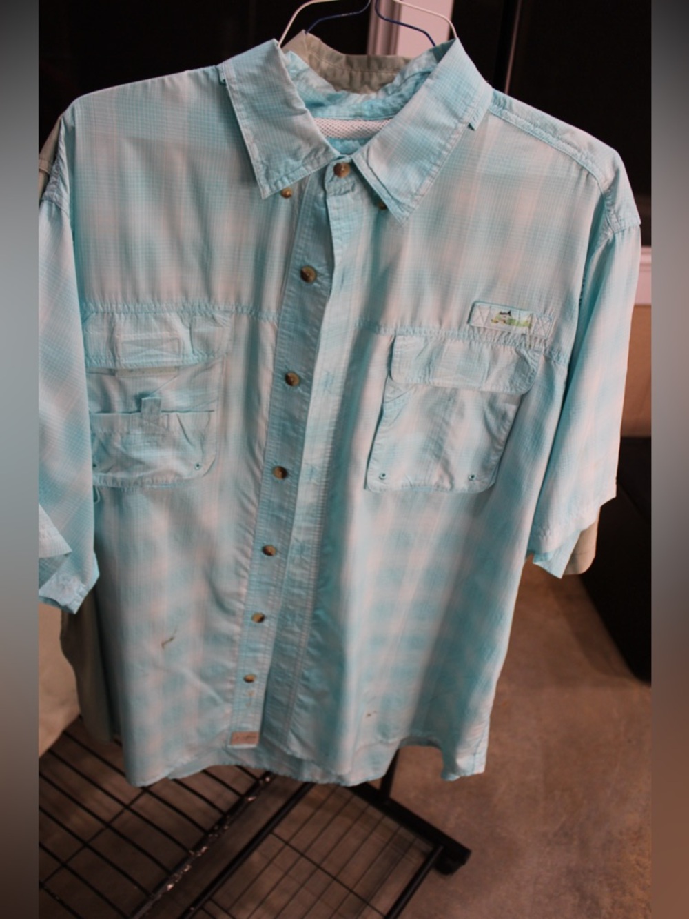 World Wide Sportsman Fishing Shirt XL Vented Short Sleeve Button Up Aqua Outdoor